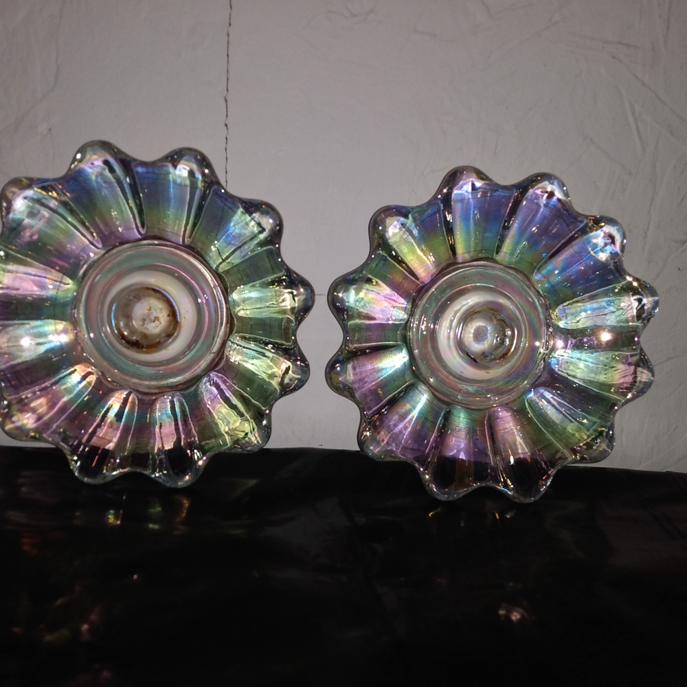 Iridescent Glass Flower Shaped Bowls